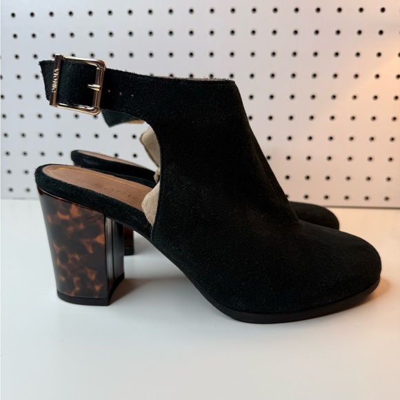 VIONIC Lacey Tortoise Block Heel Sling Back Black Suede Shoes Rubber Sole 9M - Picture 5 of 16